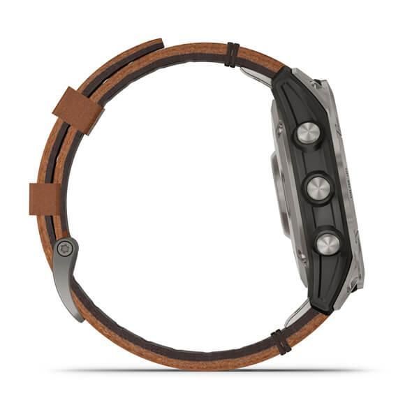 Garmin Fenix ​​7 Sapphire Solar Smartwatch in Titanium Gray with Brown Leather Strap
