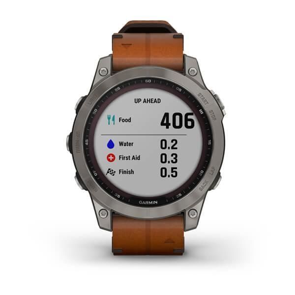 Garmin Fenix ​​7 Sapphire Solar Smartwatch in Titanium Gray with Brown Leather Strap