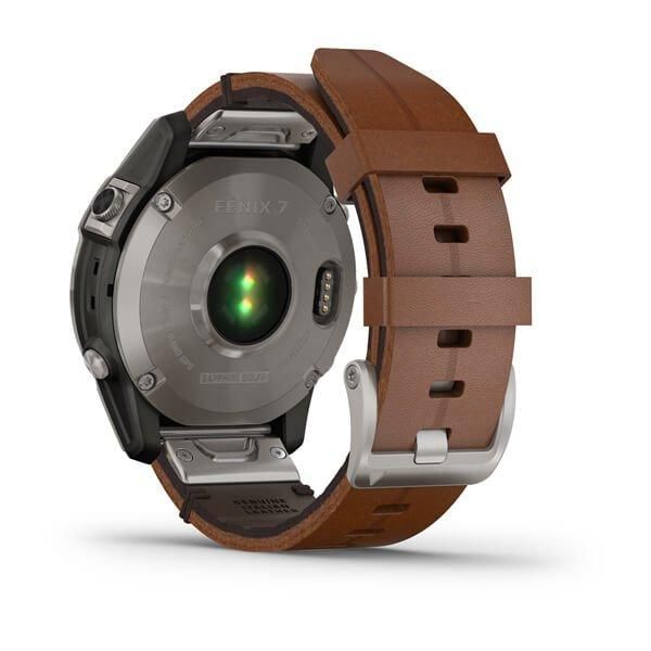 Garmin Fenix ​​7 Sapphire Solar Smartwatch in Titanium Gray with Brown Leather Strap