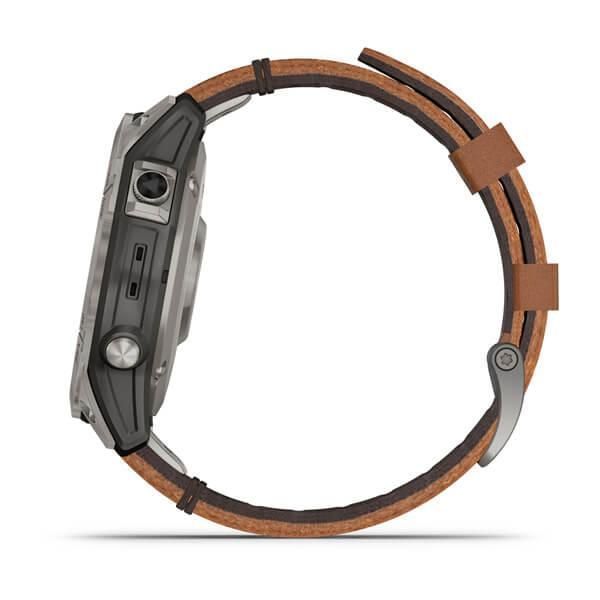 Garmin Fenix ​​7 Sapphire Solar Smartwatch in Titanium Gray with Brown Leather Strap