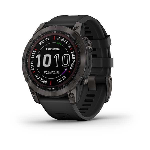 Смарт-годинник Garmin Fenix ​​7 Sapphire Solar титанові чорні DLC з чорним ремінцем