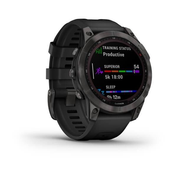 Смарт-годинник Garmin Fenix ​​7 Sapphire Solar титанові чорні DLC з чорним ремінцем