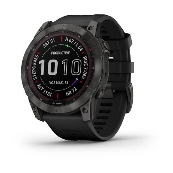 Garmin Fenix ​​7X Sapphire Solar Smartwatch in Titanium DLC Carbon Gray with Black Strap