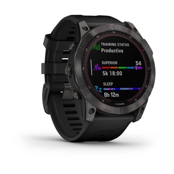 Garmin Fenix ​​7X Sapphire Solar Smartwatch in Titanium DLC Carbon Gray with Black Strap