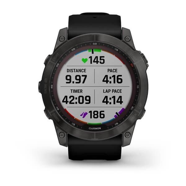 Garmin Fenix ​​7X Sapphire Solar Smartwatch in Titanium DLC Carbon Gray with Black Strap