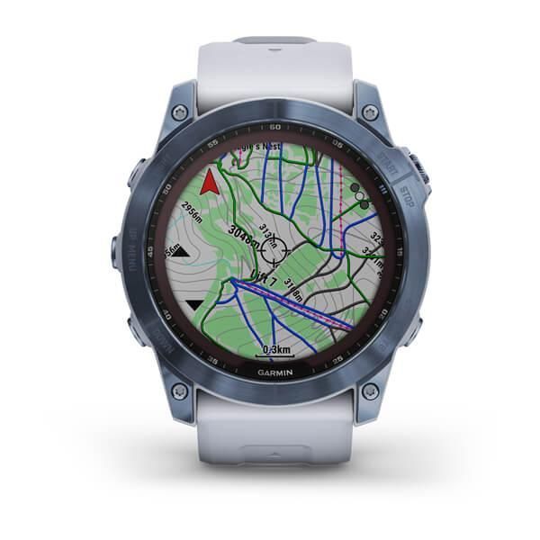 Смарт-годинник Garmin Fenix ​​7X Sapphire Solar титанові DLC кольори синій мінерал з білим ремінцем