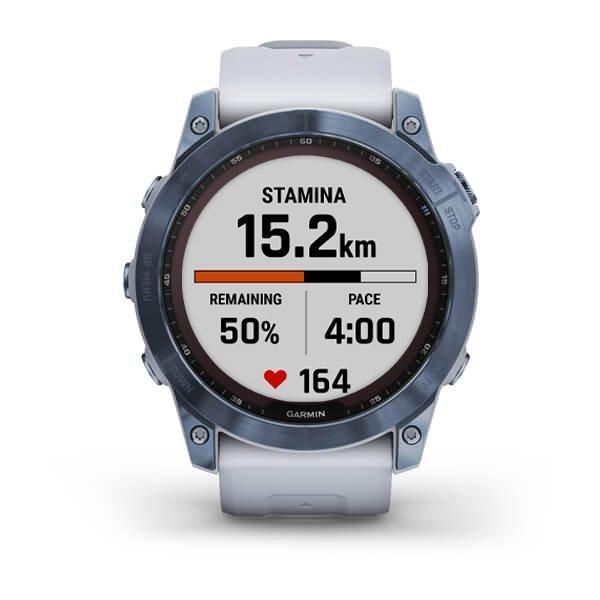 Смарт-годинник Garmin Fenix ​​7X Sapphire Solar титанові DLC кольори синій мінерал з білим ремінцем