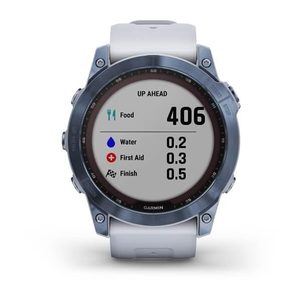 Смарт-годинник Garmin Fenix ​​7X Sapphire Solar титанові DLC кольори синій мінерал з білим ремінцем