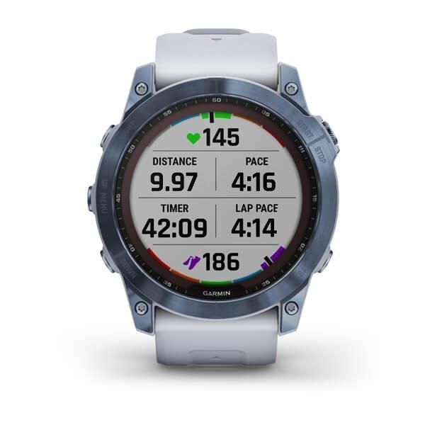 Смарт-годинник Garmin Fenix ​​7X Sapphire Solar титанові DLC кольори синій мінерал з білим ремінцем