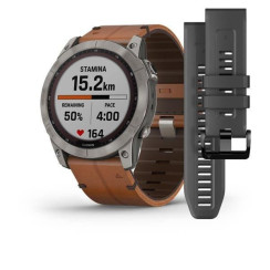 Смарт-годинник Garmin Fenix ​​7X Sapphire Solar титановий з каштановим шкіряним ремінцем