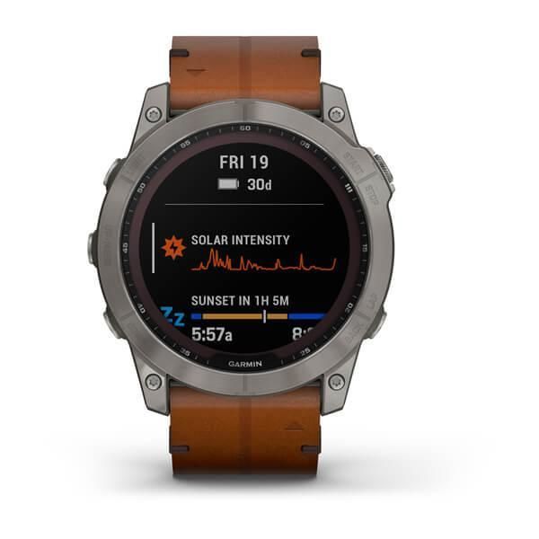 Смарт-годинник Garmin Fenix ​​7X Sapphire Solar титановий з каштановим шкіряним ремінцем