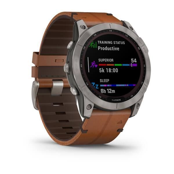 Смарт-годинник Garmin Fenix ​​7X Sapphire Solar титановий з каштановим шкіряним ремінцем