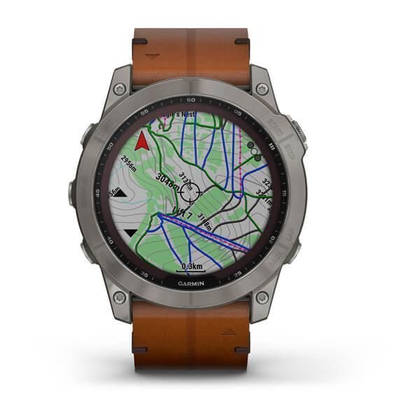 Смарт-годинник Garmin Fenix ​​7X Sapphire Solar титановий з каштановим шкіряним ремінцем