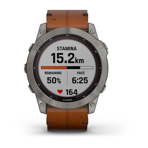 Смарт-годинник Garmin Fenix ​​7X Sapphire Solar титановий з каштановим шкіряним ремінцем