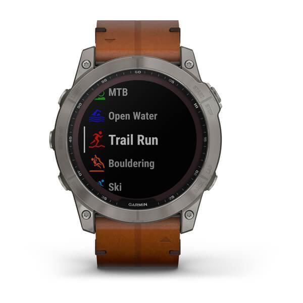 Смарт-годинник Garmin Fenix ​​7X Sapphire Solar титановий з каштановим шкіряним ремінцем