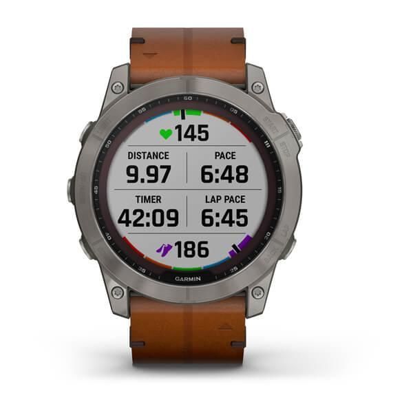 Смарт-годинник Garmin Fenix ​​7X Sapphire Solar титановий з каштановим шкіряним ремінцем