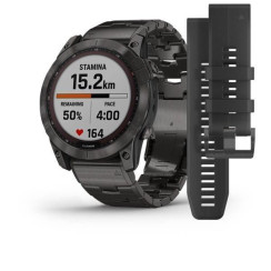 Смарт-годинник Garmin Fenix ​​7X Sapphire Solar сірі титанові карбон DLC з титановим ремінцем