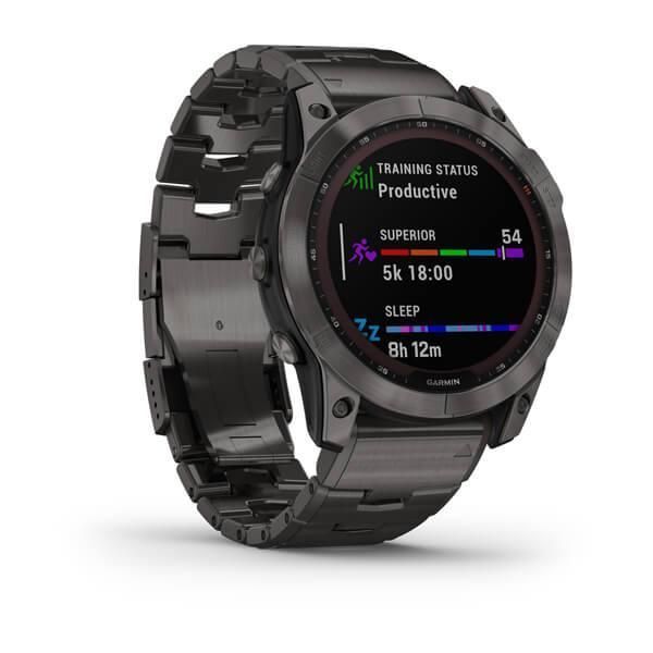 Garmin Fenix ​​7X Sapphire Solar Smartwatch in Gray Titanium Carbon DLC with a Titanium Strap