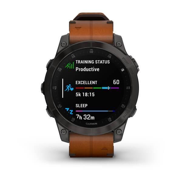Garmin Epix (Gen 2) Sapphire Black Titanium Smartwatch with Chestnut Leather Strap