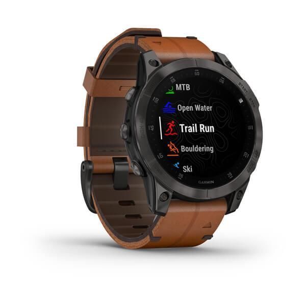 Garmin Epix (Gen 2) Sapphire Black Titanium Smartwatch with Chestnut Leather Strap