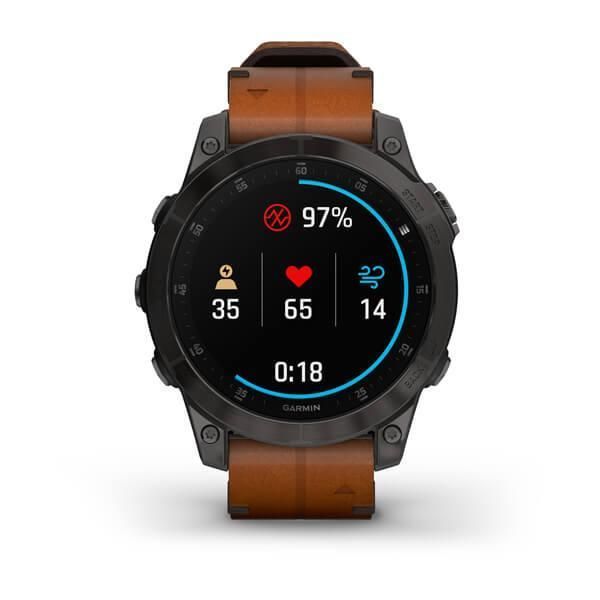 Garmin Epix (Gen 2) Sapphire Black Titanium Smartwatch with Chestnut Leather Strap