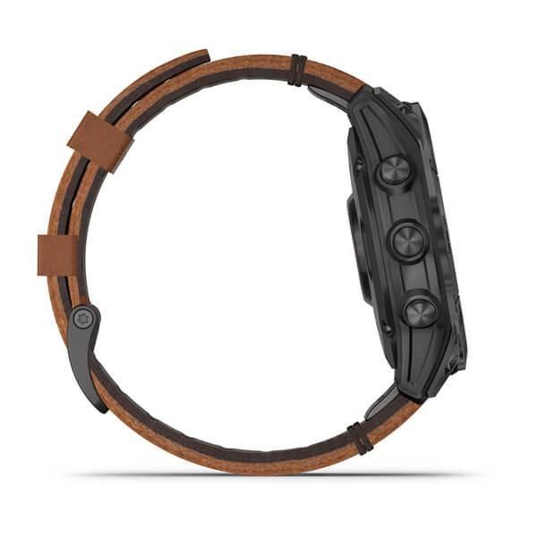Garmin Epix (Gen 2) Sapphire Black Titanium Smartwatch with Chestnut Leather Strap