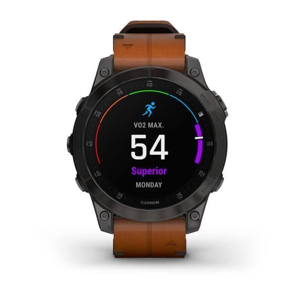 Garmin Epix (Gen 2) Sapphire Black Titanium Smartwatch with Chestnut Leather Strap