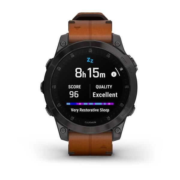 Garmin Epix (Gen 2) Sapphire Black Titanium Smartwatch with Chestnut Leather Strap