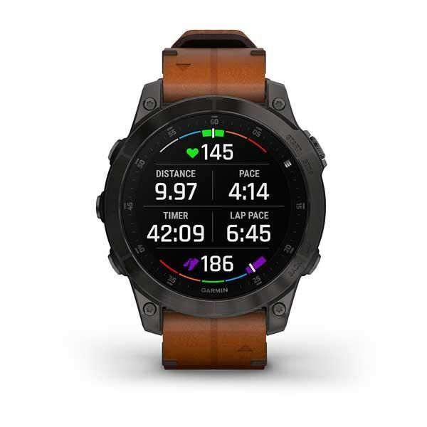 Garmin Epix (Gen 2) Sapphire Black Titanium Smartwatch with Chestnut Leather Strap