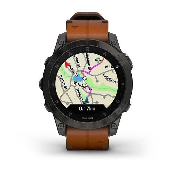 Garmin Epix (Gen 2) Sapphire Black Titanium Smartwatch with Chestnut Leather Strap