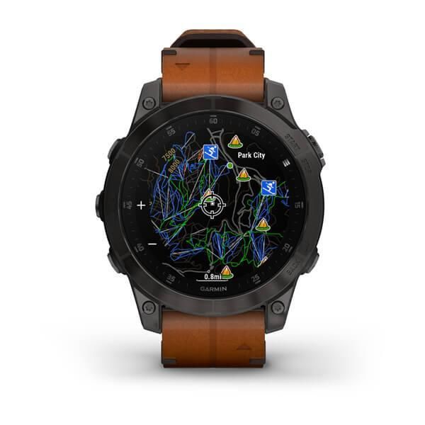 Garmin Epix (Gen 2) Sapphire Black Titanium Smartwatch with Chestnut Leather Strap