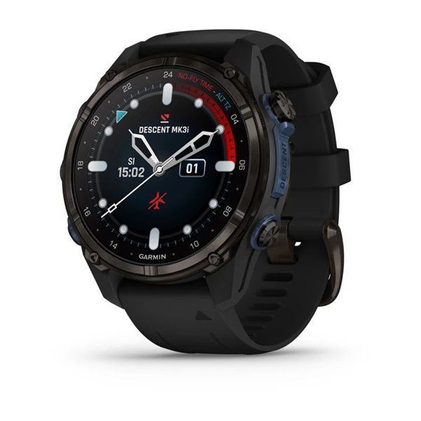 Смарт-годинник Garmin Descent Mk3i - 43 мм, титан Carbon Grey DLC з чорним силіконовим ремінцем