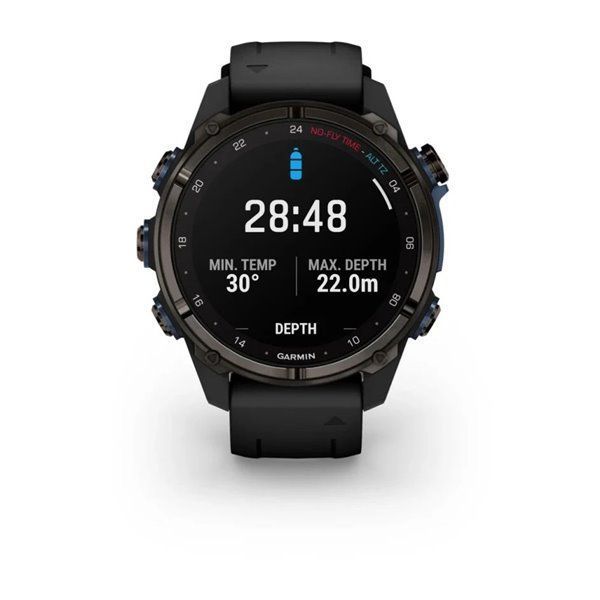 Смарт-годинник Garmin Descent Mk3i - 43 мм, титан Carbon Grey DLC з чорним силіконовим ремінцем