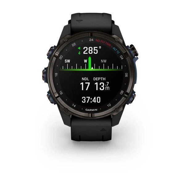 Смарт-годинник Garmin Descent Mk3i - 43 мм, титан Carbon Grey DLC з чорним силіконовим ремінцем