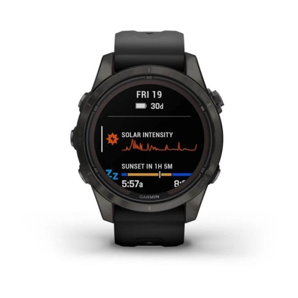 Смарт-годинник Garmin Fenix ​​7S Pro - Sapphire Solar Edition - темно-сірий титан DLC Carbon з чорним ремінцем