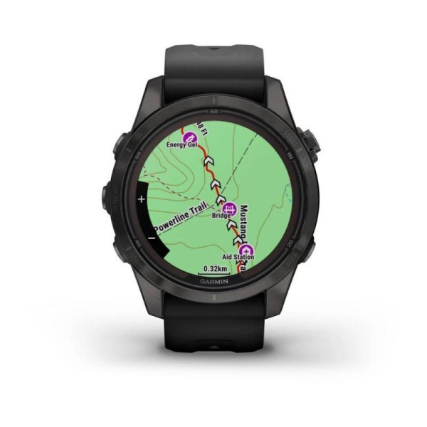 Смарт-годинник Garmin Fenix ​​7S Pro - Sapphire Solar Edition - темно-сірий титан DLC Carbon з чорним ремінцем
