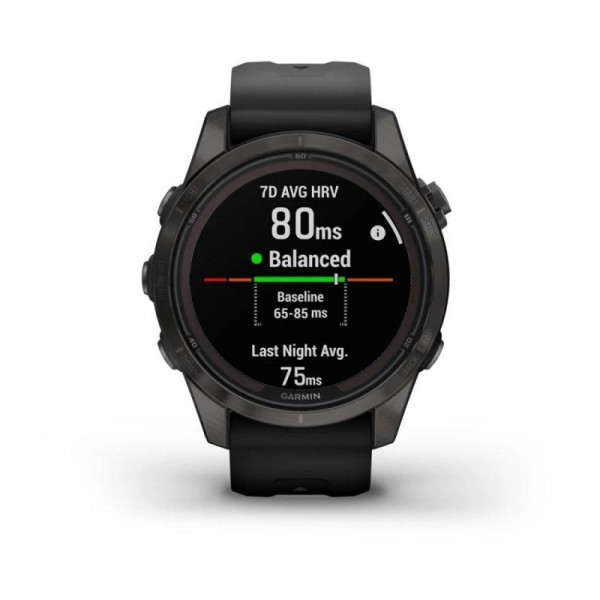 Смарт-годинник Garmin Fenix ​​7S Pro - Sapphire Solar Edition - темно-сірий титан DLC Carbon з чорним ремінцем