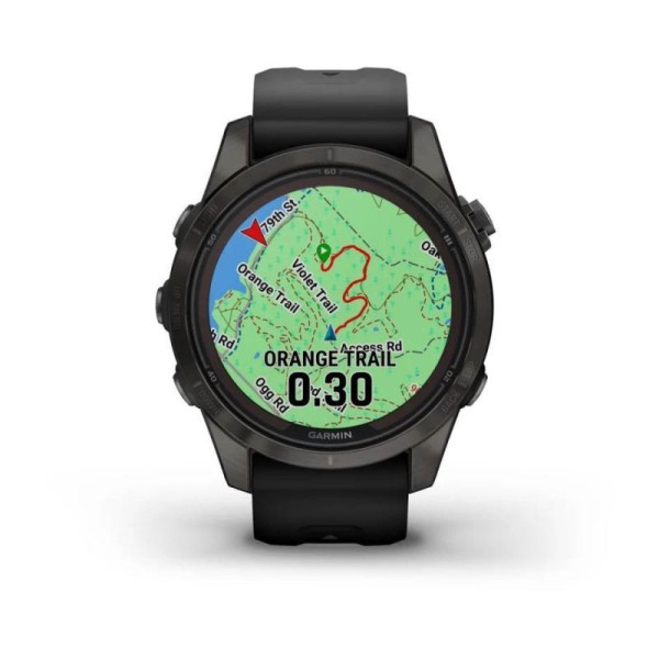 Смарт-годинник Garmin Fenix ​​7S Pro - Sapphire Solar Edition - темно-сірий титан DLC Carbon з чорним ремінцем