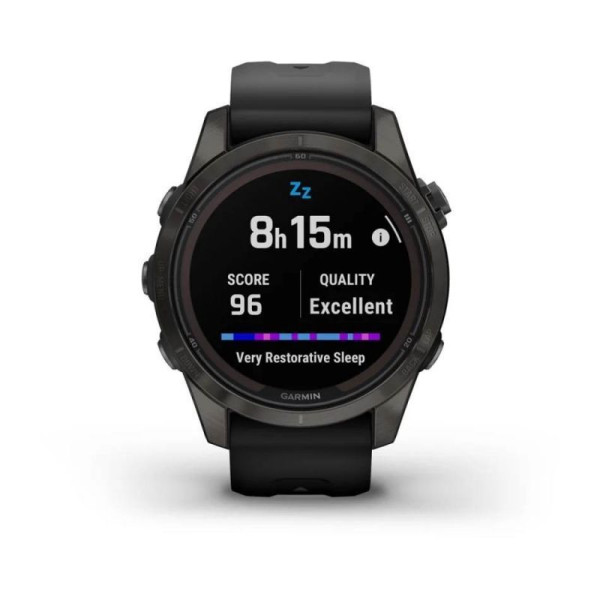 Смарт-годинник Garmin Fenix ​​7S Pro - Sapphire Solar Edition - темно-сірий титан DLC Carbon з чорним ремінцем