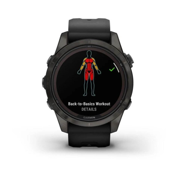 Смарт-годинник Garmin Fenix ​​7S Pro - Sapphire Solar Edition - темно-сірий титан DLC Carbon з чорним ремінцем
