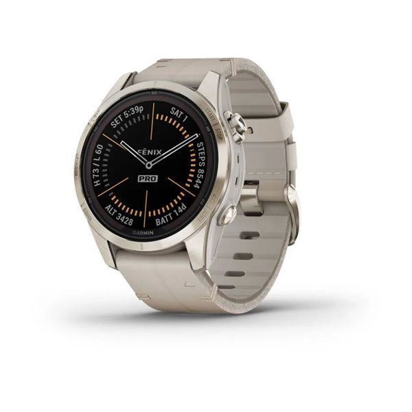 Смарт-годинник Garmin Fenix ​​7S Pro - Sapphire Solar Edition - ніжно-золотисті зі шкіряним ремінцем пісочного кольору