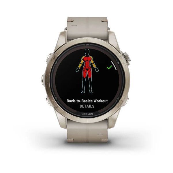 Смарт-годинник Garmin Fenix ​​7S Pro - Sapphire Solar Edition - ніжно-золотисті зі шкіряним ремінцем пісочного кольору