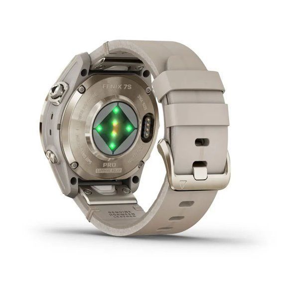 Смарт-годинник Garmin Fenix ​​7S Pro - Sapphire Solar Edition - ніжно-золотисті зі шкіряним ремінцем пісочного кольору
