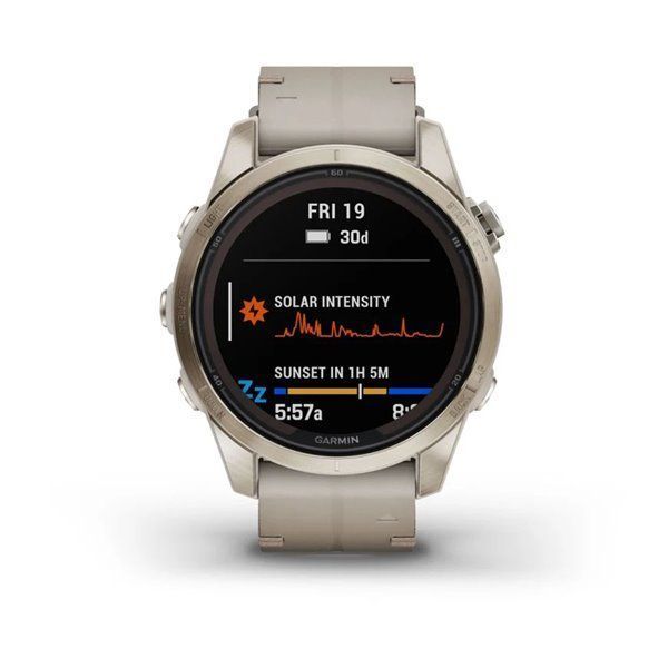 Смарт-годинник Garmin Fenix ​​7S Pro - Sapphire Solar Edition - ніжно-золотисті зі шкіряним ремінцем пісочного кольору