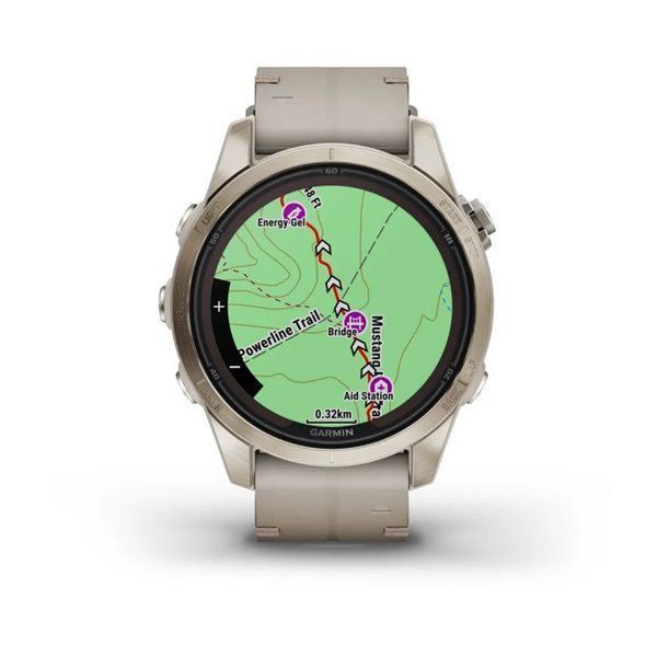 Смарт-годинник Garmin Fenix ​​7S Pro - Sapphire Solar Edition - ніжно-золотисті зі шкіряним ремінцем пісочного кольору