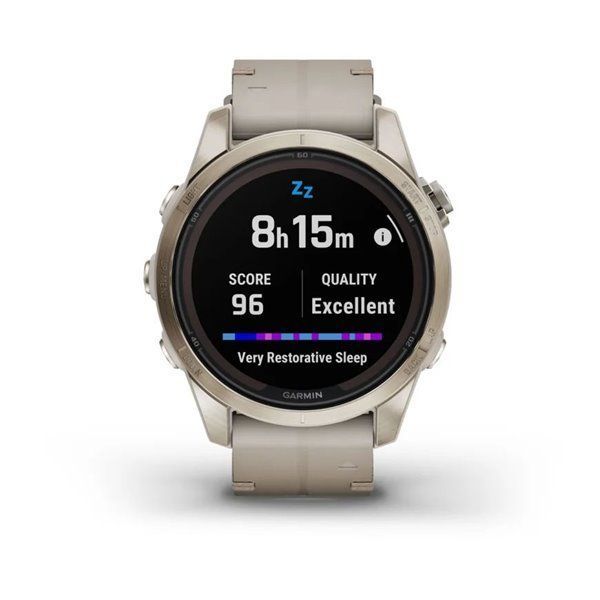 Смарт-годинник Garmin Fenix ​​7S Pro - Sapphire Solar Edition - ніжно-золотисті зі шкіряним ремінцем пісочного кольору