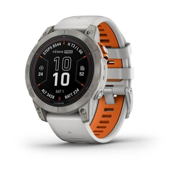 Смарт-часы Garmin Fenix 7 Pro - Sapphire Solar Edition - титановый корпус с дымчато-серым/оранжевым ремешком