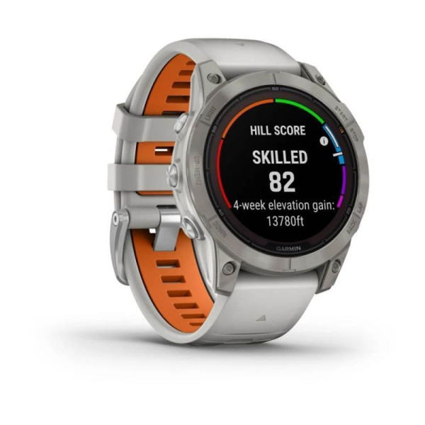 Смарт-часы Garmin Fenix 7 Pro - Sapphire Solar Edition - титановый корпус с дымчато-серым/оранжевым ремешком