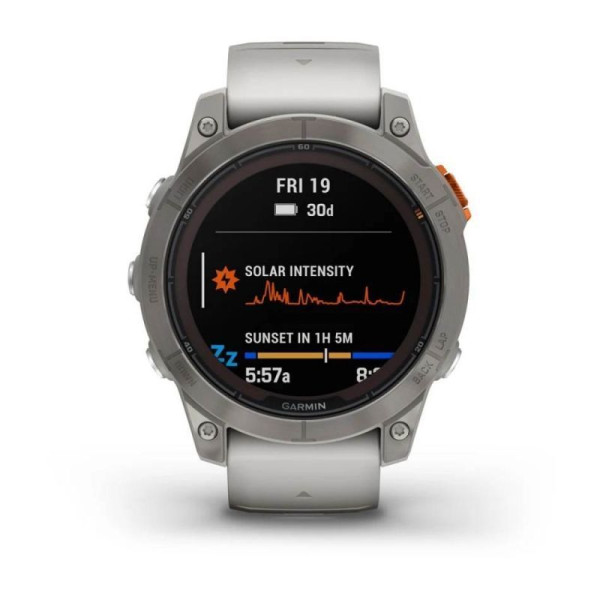 Смарт-часы Garmin Fenix 7 Pro - Sapphire Solar Edition - титановый корпус с дымчато-серым/оранжевым ремешком