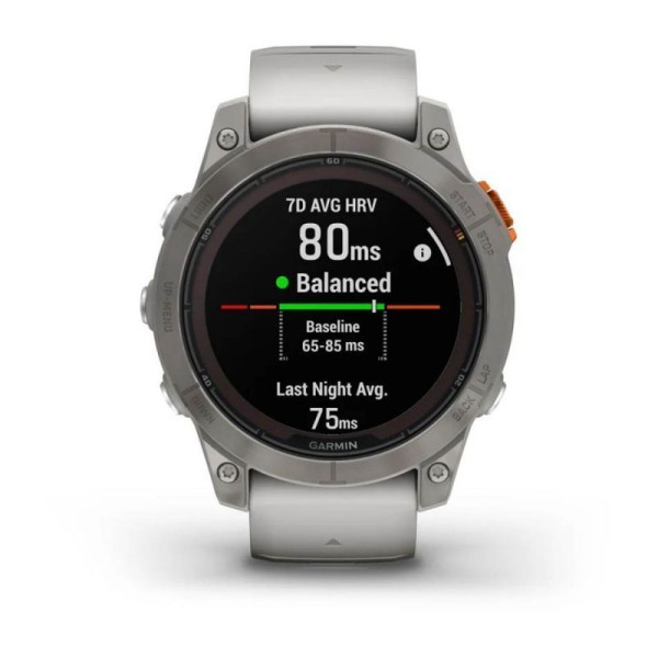 Смарт-часы Garmin Fenix 7 Pro - Sapphire Solar Edition - титановый корпус с дымчато-серым/оранжевым ремешком